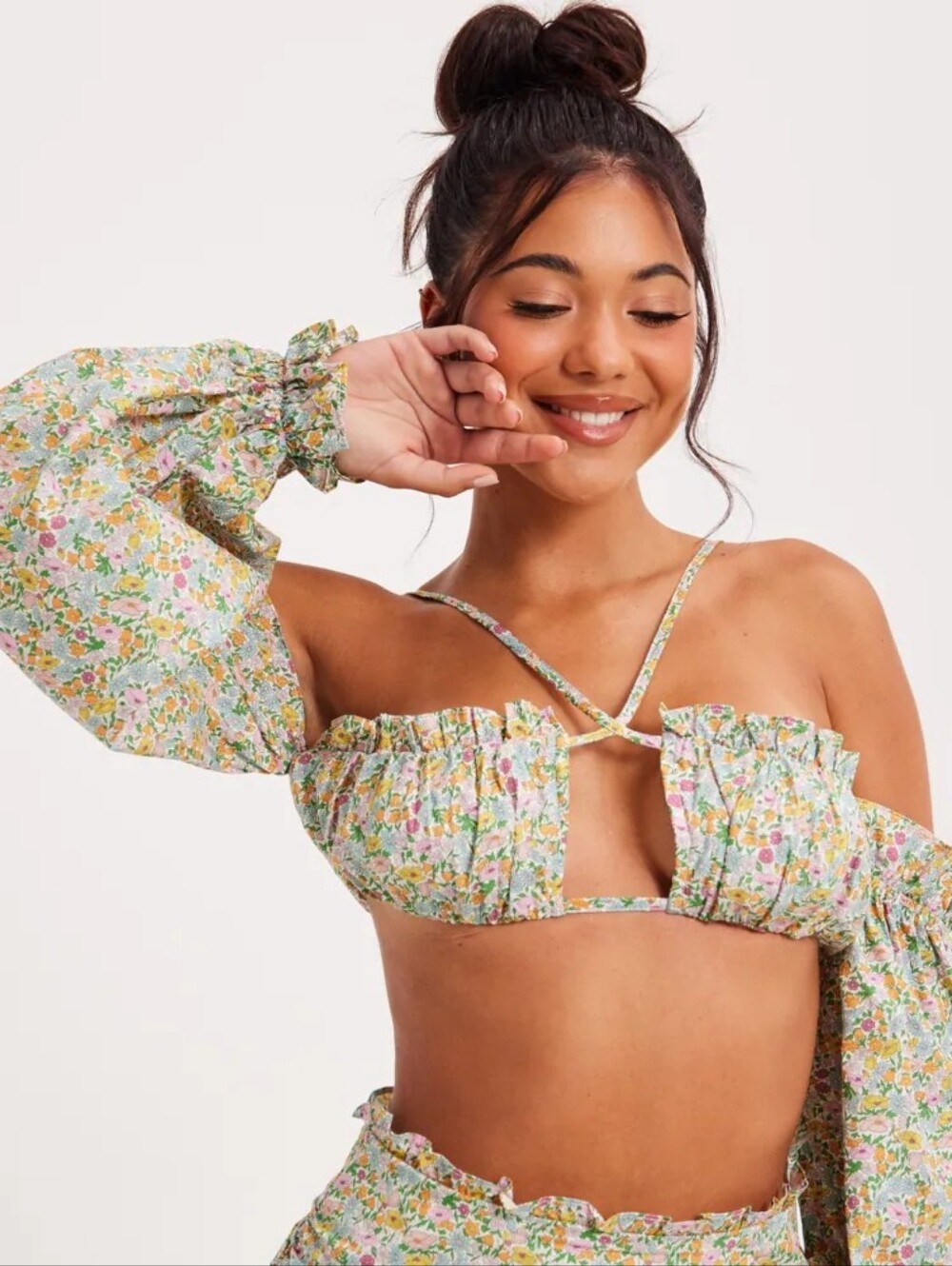 For Love & Lemons Raleigh Floral Tie-Front Crop Top